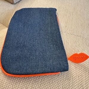 Ipsy Denim and Orange Cosmetic Bag